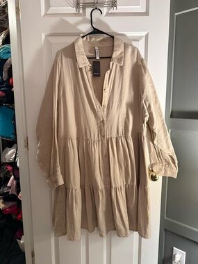 Torrid Belle Isle Beige Tiered Button-Front Tunic Dress